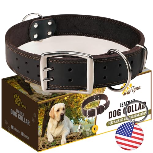 ADITYNA Big Leather Dog Collar - XXL Dog Collar for Giant Breeds Such as Mastiff, Saint Bernard, Newfoundland, Kangal (Black, Giant: Fit 30