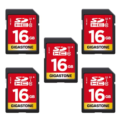 Gigastone 16GB 5 Pack SD Card UHS-I U1 Class 10 SDHC Memory Card High-Speed Full HD Video Canon Nikon Sony Pentax Kodak Olympus Panasonic Digital Camera, with 5 Mini Cases