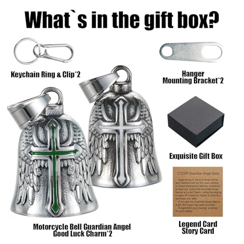 Image of Motorcycle Bell Guardian Angel Charm - Weather-resistant Good Luck Gremlin Bells With Gift Box, Legend Card, Keychain