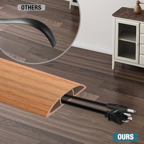 Image of Floor Cord Cover, Cable Protector, 0.63W x 0.31H inches, Wire Cover for Extension Cords, Floor Cable Covers Prevent Cable Trips (Brown Wood, 50-10 Feet)