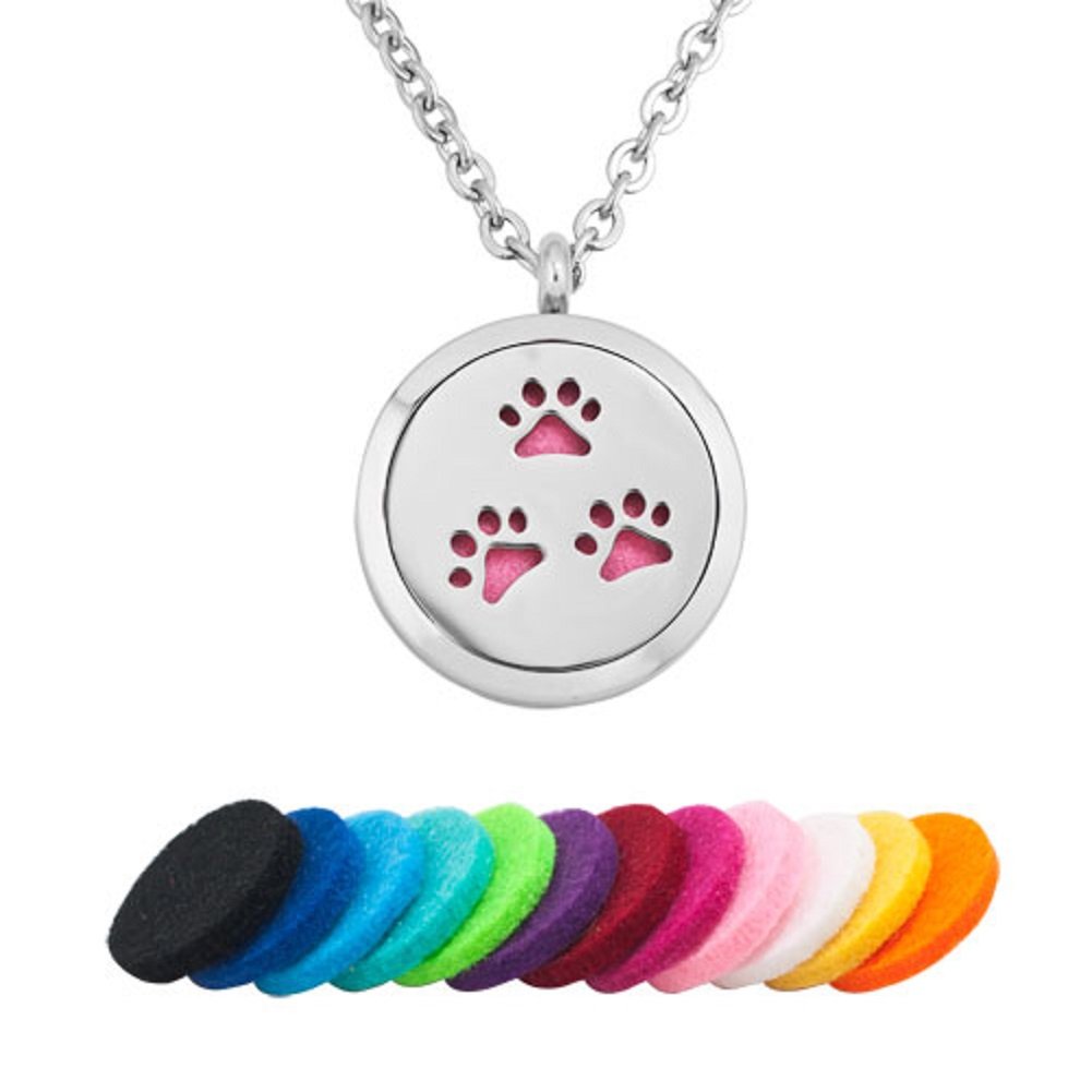 Q&Locket Love Dog Pawprint Stainless Steel Premium Aromatherapy Essential Oil Diffuser Locket Necklace