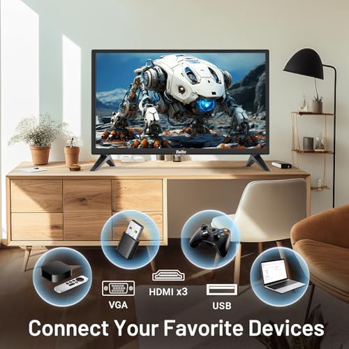 TuTu 24 Inch TV with DVD Player Built-in, 720P HD LED Small Flat Screen TV with 3 HDMI, USB, Optical VGA, Non-Smart TV or Monitor for Kitchen, Room, Basement, or RV Camper
