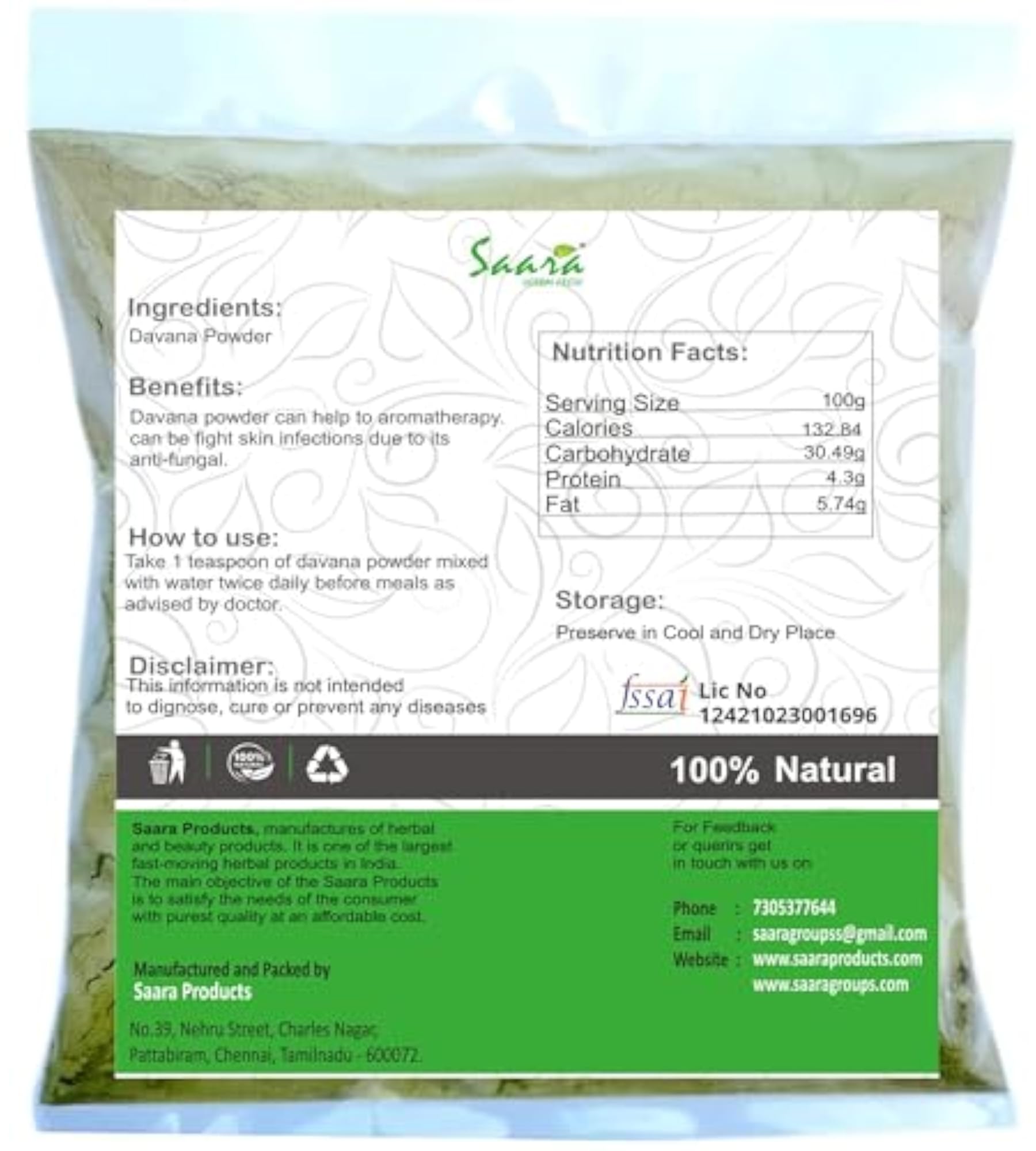 Davana Powder, Herbal Fresh, 300g