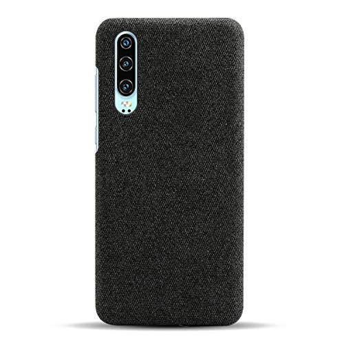 Suhctup Compatible con Huawei P20 Lite/Nova 3E Funda de Tela Tejida de Color Sólido TPU Forrada Premium de Carcasa Simple Moda Antideslizante Antigolpes Anti-arañazos Protección Caso（Negro）