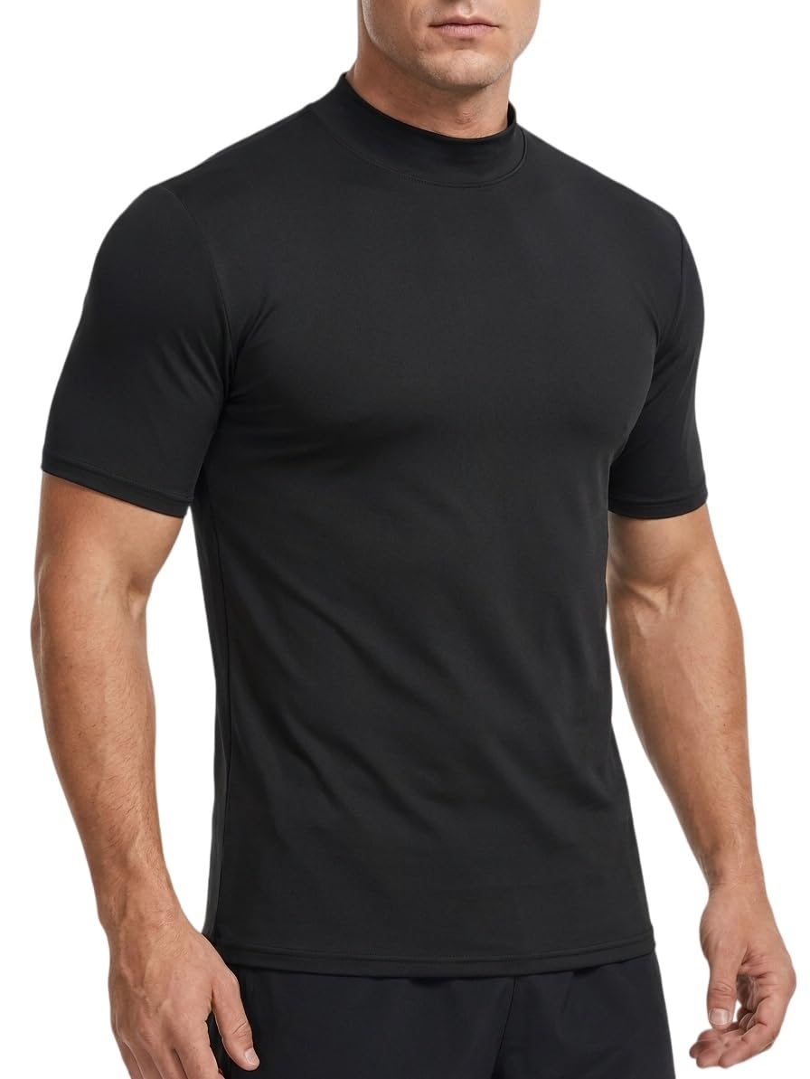 X-thud Herren-T-Shirt mit Stehkragen, kurzärmelig, Rollkragen, dehnbar, Sport-T-Shirt