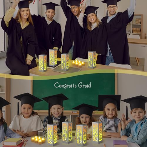 Image of Rossesay 12 Pcs Graduation Table Centerpieces Boxes Class of 2026 Graduation Lanterns for Centerpieces with LED Candles Congrats Grad School College Photo Props for Party Table Decoration (Silver)