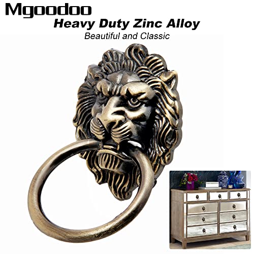 Mgoodoo 5Pcs Drawer Lion Head Pull Handle Knob Dresser Cabinet Pull Ring 1.97X3.54Inch Classical Antique Style Zinc Alloy Handle (Antique Bronze) #TOP4
