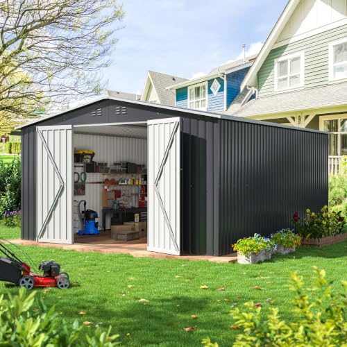 Image of DAUSOLA 10x12 FT Outdoor Storage Shed, Metal Garden Tool Sheds with Windows
