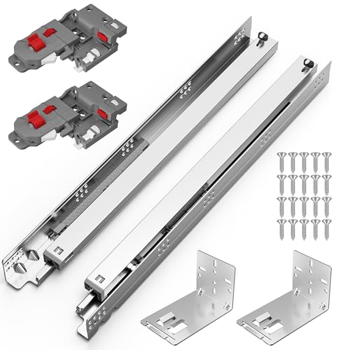 Chibery 9 12 15 18 21 Inch Undermount Soft Close Drawer Slides Full Extension 3D Locking Device Concealed Bottom Mount Rails for face Frame Cabinet Rear Mount Brackets 100 LB 15 inch-1 Pair