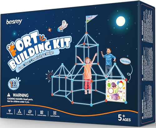 besrey Höhle Kinder – 133PCS Konstruktionsspielzeug mit Wurfspiel, Outdoor Garten Spielzeug, Kreatives Höhle Bauen Kinder Bauset für Indoor/Outdoor, XXL Bausteine, Fort Building Kit