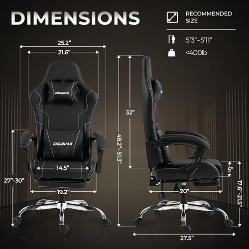 Image of Dowinx Gaming Chair with Footrest, 330lbs Computer Chair 2D Lift Linkage Armrest, Massage Lumbar, Height Adjustable Ergonomic Comfy Video Game Chairs for Home Office Streaming, Long Gaming, Black