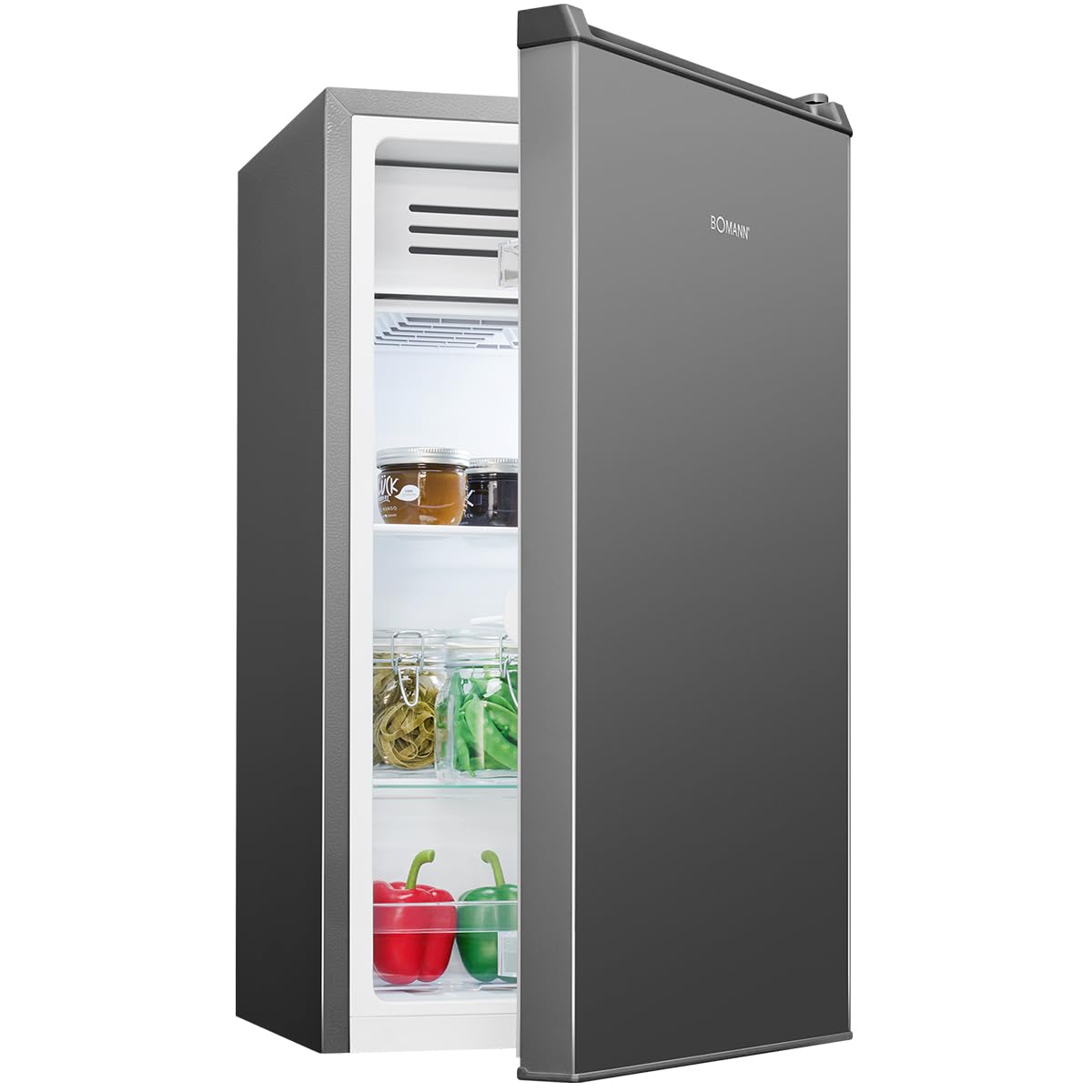 Bomann® Kühlschrank mit Frostfach | 83 Liter | energieeffizient, leise & kompakt | 0°C - 8°C, stufenlos regelbar | 2 Ablagen & Gemüsefach | LED Beleuchtung | Türanschlag wechselbar | KS 7257 inox