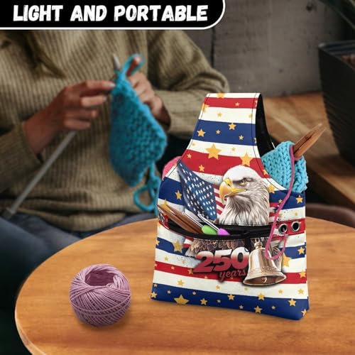 Image of ZUXONGSY America250 Yarn Tote Bags for Crocheting Lightweight 250th Patriotic Eagle Yarn Storage Organizer Knitting Project Bag for on The Go Travel July 4th 2026