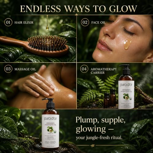 PURA D'OR USDA ORGANIC 100% Pure Avocado Oil for Hair Face Body, 16 Oz - image 7