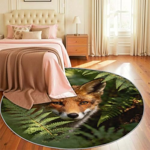 Tapis rond renard 100 cm lavable en machine pour une chambre d'enfant douce