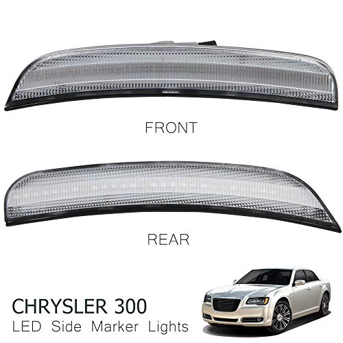 Clear Lens Amber/Red Full LED Front Rear Side Marker Light Kits for Chrysler 300 2015 2016 2017 2018 2019 LED Turn Singal Lights Powered by Total 180-SMD LED, Replace OEM Sidemarker Lamps