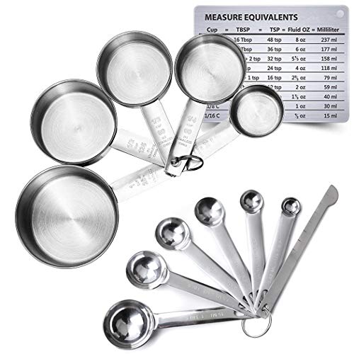 KAISHANE Measuring Cups and Measuring Spoons Set of 11with Measuring Ruler Magnetic Measurement Conversion Chart7 Pieces Measuring Spoons Set 4 Pieces Measuring Cups for Baking Stainless Steel