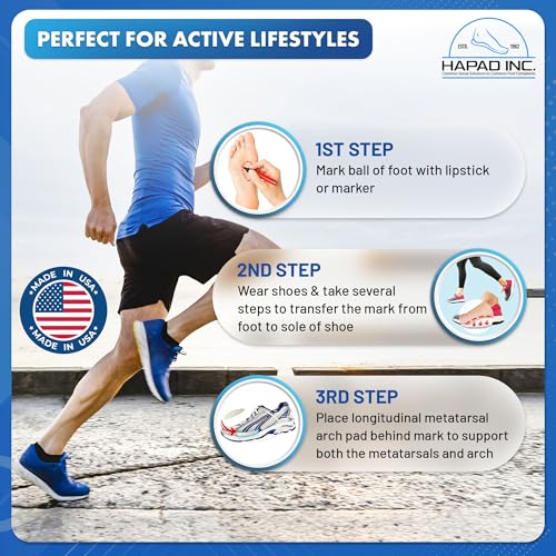Image of HAPAD Longitudinal Metatarsal Arch Support Inserts for Women & Men, X-Small (Pack of 1) - Adhesive Arch Support Pads, Metatarsal Pads, Shoe Insoles - Foot Arch Supports for Flat Feet, High Arch