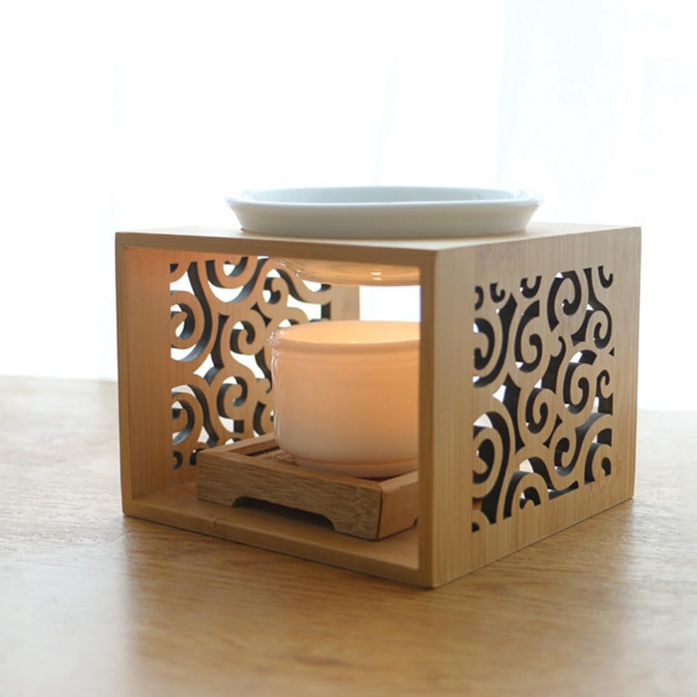 JUJIAN 5X Lámpara de Fragancia Hueca de Bambú de Madera, Quemador de para Horno de Aceite, Candelabro, Elegante Y Atractivo, Decoración de Oficina de Casa