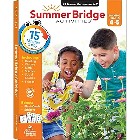 Summer Bridge Activities 4th to 5th Grade Workbook, Math, Reading Comprehension, Writing, Science, Social Studies, Fitness Summer Learning Activities, 5th Grade Workbooks All Subjects With Flash Cards Cover