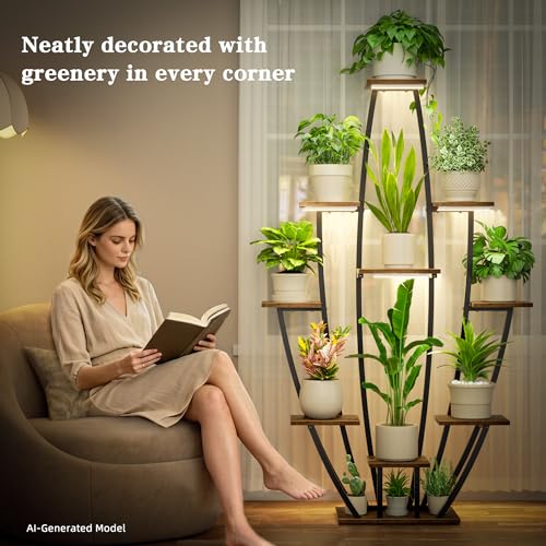 Image of Plant Stand Indoor with Grow Lights - 10 Tiered Tall Plant Shelf Indoor, 59 inch Large Plant Stands for Indoor Plants, Metal Corner Flower Holder Rack Display for Living Room Patio Garden Balcony Home