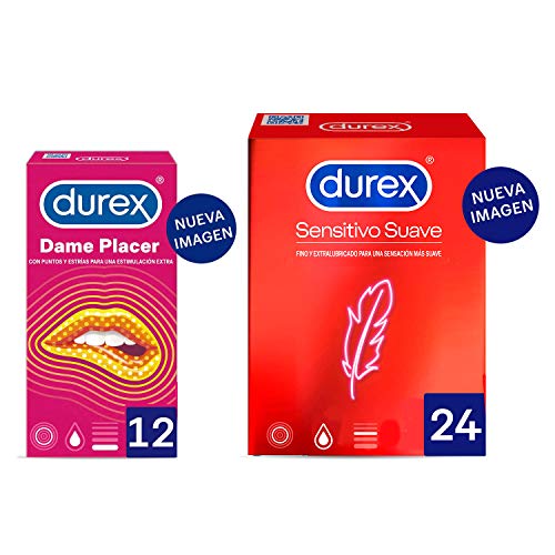 Durex Preservativos Sensitivo Suave 24 unidades + Durex Dame Placer Con Puntos y Estrías 12 unidades