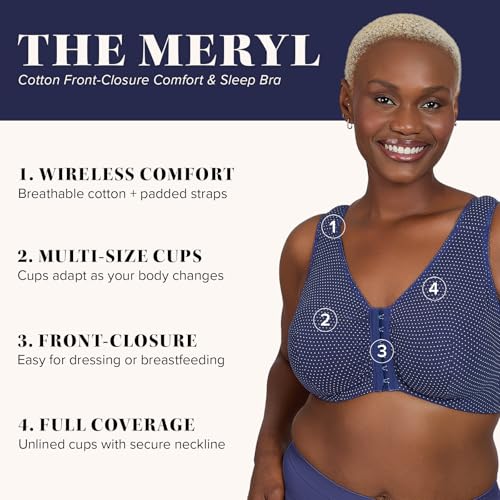Image of LEADING LADY, Meryl, Front-Closure Cotton Bra, Comfort Sleep for Women, Breathable, Unlined, Full Coverage, Wireless, 36A-56H