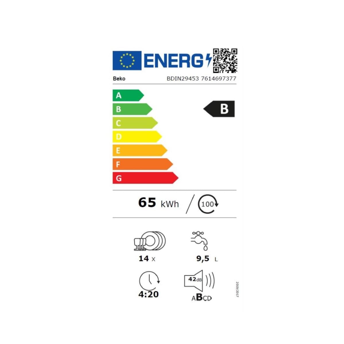 Lave-vaisselle tout intégrable | 60 cm | Nombre de couverts : 14 | B | BEKO - BDIN29453