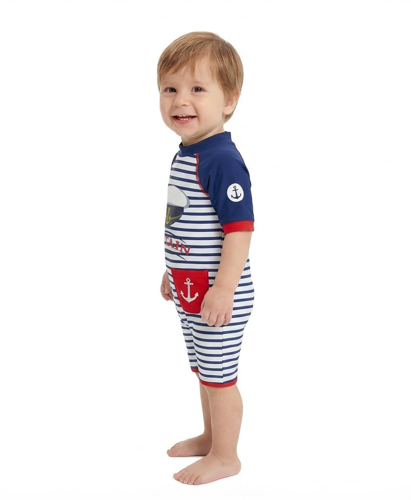 BONVERANO Maillot de Bain bébé garçon Une pièce à Manches Courtes Protection UV 50+ Maillots de Bain avec Fermeture éclair