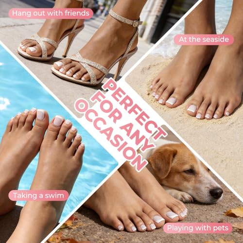 Image of UNA GELLA French Press On Toenails Milky White, 15 Sizes Pre-Etched Sharp Square Toenail Press Ons With White Tip for Women, 150PCS Toenail Extension for Home DIY Salon Pedicure Summer Gift