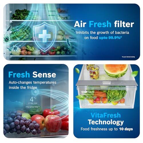 Image of Bosch 243L, 2 Star, Frost Free Double Door Refrigerator | 6-in-1 Convertible Modes | 80min Convert | Touch Panel | Extend Cool up to 18 hrs | SuperFreeze (CTC27U12VI, Dark Lake, 2026)
