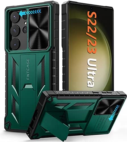 FNTCASE for Samsung Galaxy S23-Ultra Case: S22 Ultra Military Grade Shockproof Protection Mobile Case with Kickstand & Matte Textured Rugged TPU Shell | Drop Proof Protective Phone Cover Green