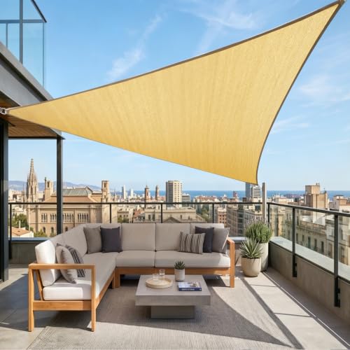 Amgo 10 x 10 x 10 Beige Triangle Sun Shade Sail UPF50+ Canopy Awning AGSLT 95% UV Blockage Water & Air Permeable 200GSM Heavy Duty Commercial and Residential (We Make Custom Sizes)