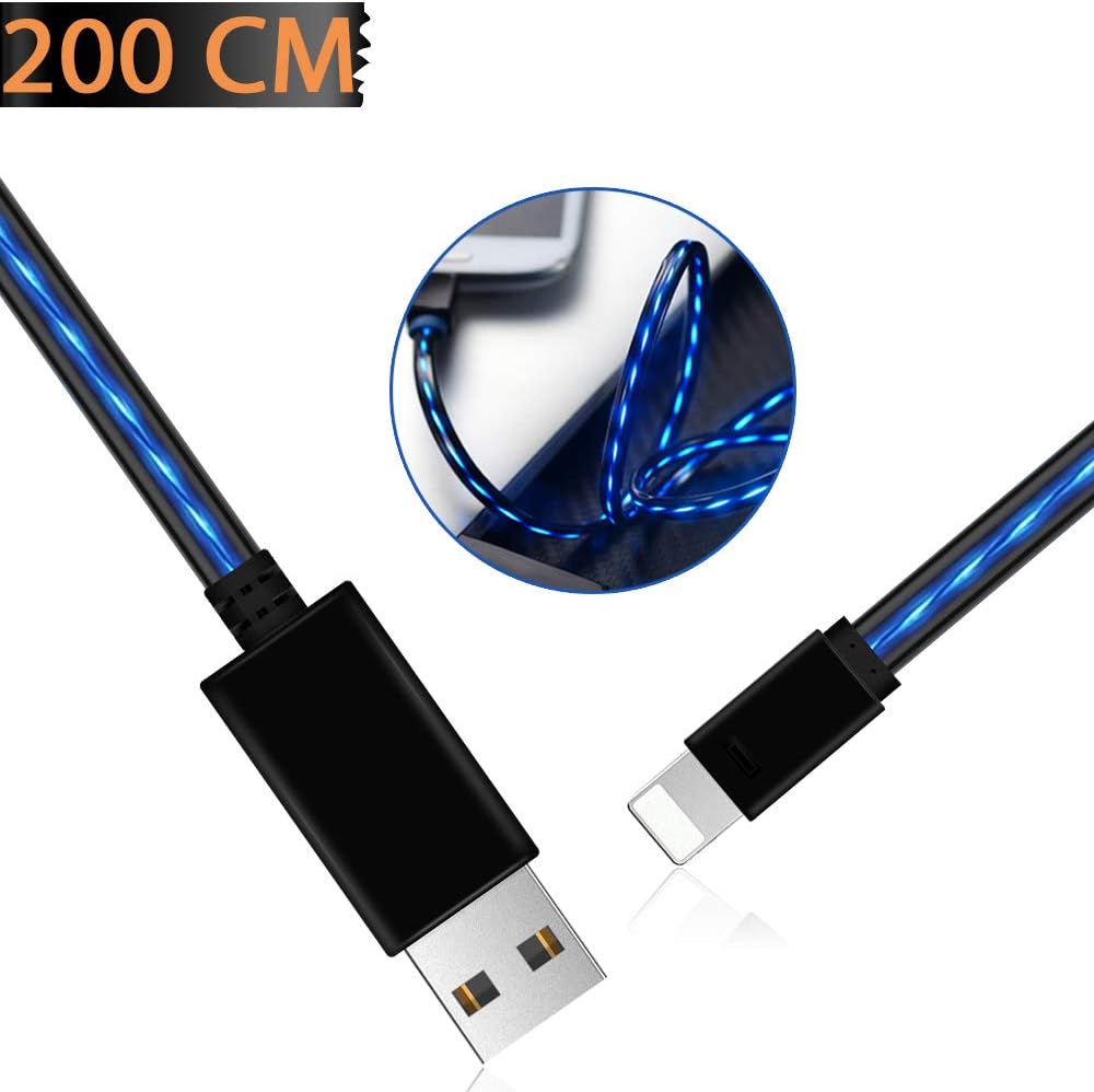 Areson Visible Flowing Lighting Cable, 6.6Ft LED Charger Charging Cord For Phone X/8/8 Plus/7/7 Plus/6/6 Plus/5S/5/5C/Se Pad Pro/Air/Mini