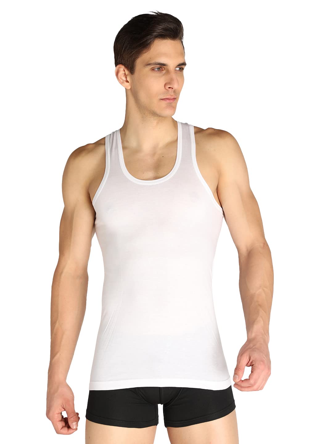 Men's Modal Round Neck Vest | White Men Sando Breathable, Soft & Comfortable Man's Inner, Ultralight Baniyan (Pack of 2)-image-21