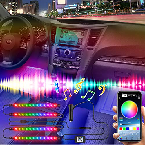 SUZCO Interior Car Lights, 4pcs 48 LED Lights for Car with Bluetooth & App Control, DC 12V 2-in-1 Multicolor Music Car Lighting Kit with Car Charger - Thumbnail 3