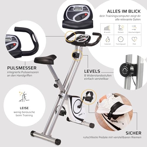 SportPlus Katlanabilir Kondisyon Bisikleti, Ev için Uygun, Akıllı Ekran ile Nabız ve Performans Takibi, Gri - Görsel 5