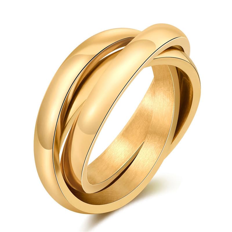 Joievievie Bague 3 en 1 Triple Anneaux Entrelacés Plaqué Or Alliance Mariage Bijoux Homme Femme Taille 57