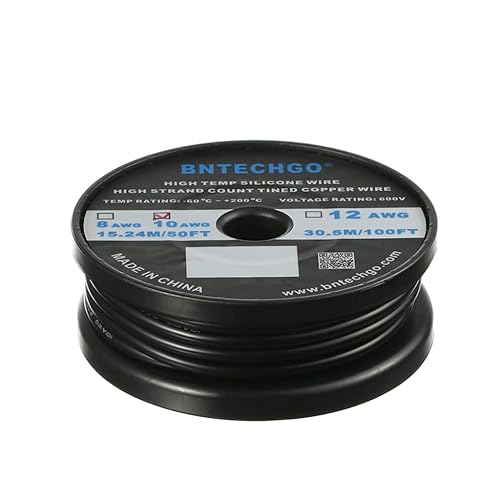 Vista 2 de BNTECHGO 10 alambre de silicona de calibre 50 pies ultra flexible de alta temperatura 200 oC 600 V 10 AWG silicona 1050 hebras de alambre trenzado