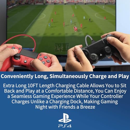 image for KOOWOD PS4 Controller Charger Charging Cable – 2 Pack 10FT Nylon Bra