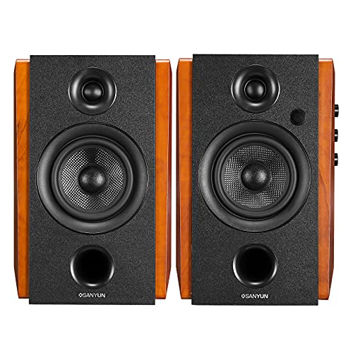Sanyun SW228BT 80W Active Bookshelf Speakers – 4Inch Carbon Fiber Speaker Unit - Wireless Studio Monitors - Optical RCA Coaxial Bluetooth 5.0- Built-in 24bit DAC - Wooden Enclosure (Upgraded) - Thumbnail 2