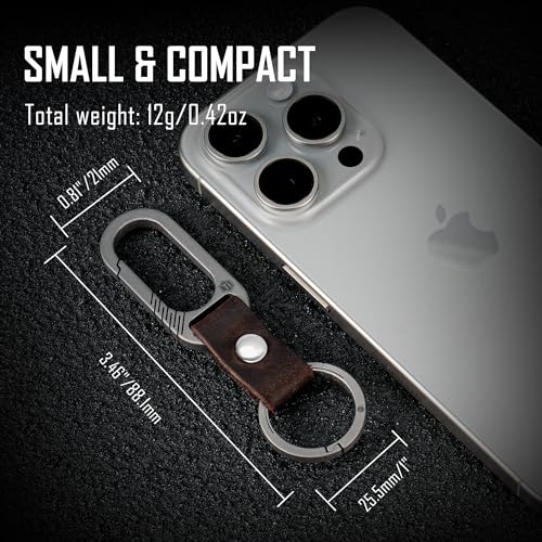 Image of KeyUnity KM02 Titanium Belt Clip Carabiner Leather Keychain Holder with Removable Stainless Steel Key Ring