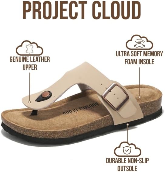 Project Cloud 100% Genuine Leather Thong Sandals Women Footwear - Memory Foam Insole Womens Sandals - Non-Slip Womens Flip Flops - Lightweight Sandals for Women 2026 (Britani) - Image 3