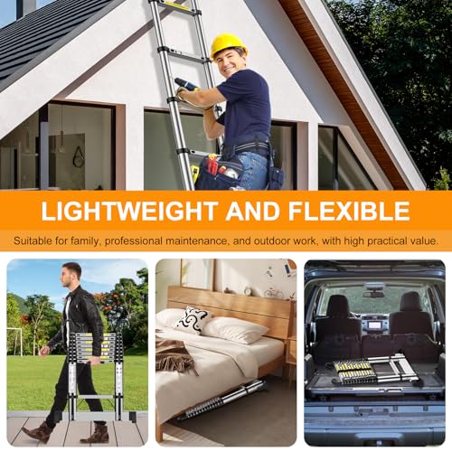 Teleskopleiter 4,7m, Handliche Leiter mit Haken und Stabilisatoren, Höhenverstellbar, für die Tägliche Pflege, Garten, Wohnwagen usw.