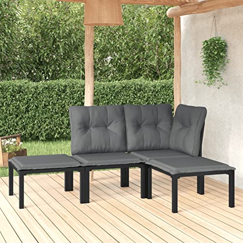 Homgoday Gartenmöbel-Set, 4-teilig, Polyrattan, Schwarz und Grau, Gartenmöbel-Set, Tisch und Stühle, Dekoration für Terrasse, Hof, Balkon, Typ 3