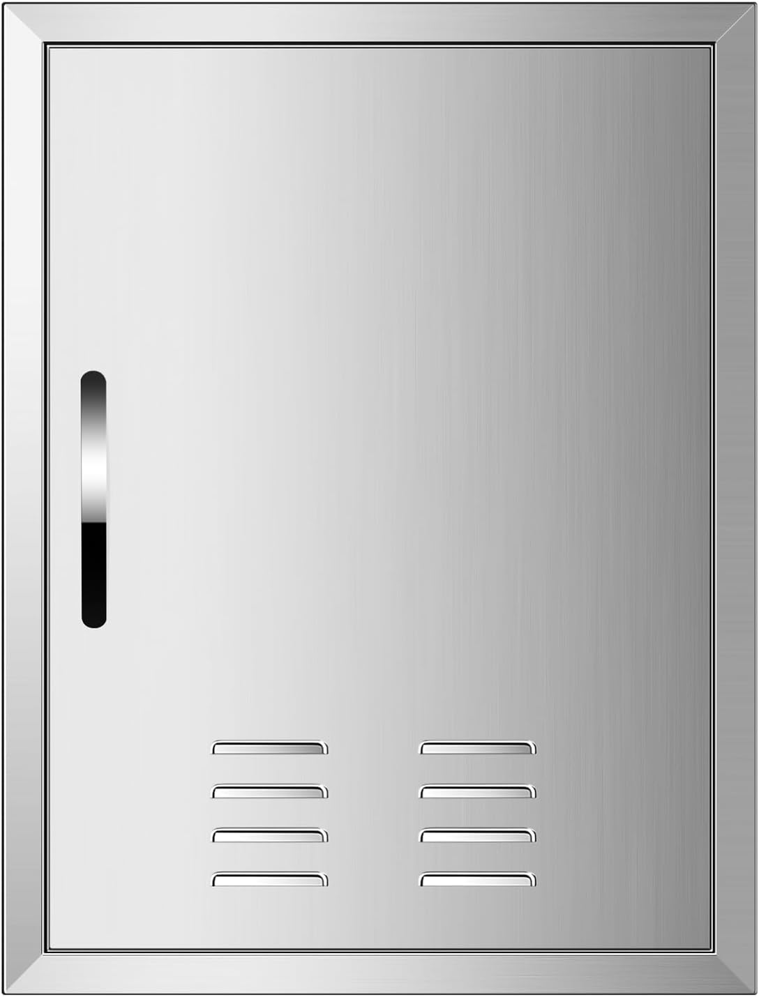 Outdoor Kitchen Door 17W X 23H Inch, Stainless Steel BBQ Access Door with Handle, Vents, Flush Mount Doors for Grill Station and BBQ Island