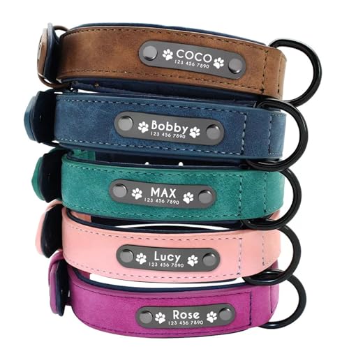 BHSQU Personalized Leather Dog Collar with Custom Name & Phone Number Durable Adjustable Pet Collars with Sturdy Buckle for Large Medium Small Boy and Girl Dogs