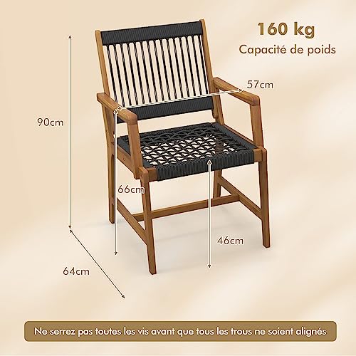Chaise de salle à manger en corde robuste 160 KG pour extérieur - 4