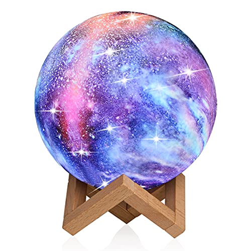 Image of Moon Lamp Kids Night Light Galaxy Lamp - 16 Colors Moon Light with Wood Stand Remote & Touch Control USB Rechargeable Gift for Girls Lover Birthday - 5.9 inch