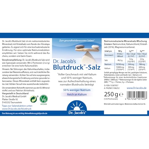 Blutdruck-Salz 250 g I für eine kochsalzreduzierte Ernährung | enthält 50% weniger Natrium als Speisesalz I mit viel Kalium